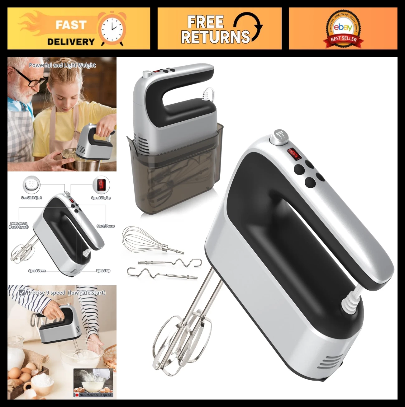 9-Speed Electric Hand Mixer, 400W DC Motor, Handheld with Storage Case & 5 Acces
Opens in a new wind
