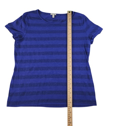 Camicia blu a righe donna PM media petite orizzontale scintillante scintillante cappuccio manica - Foto 10 di 12