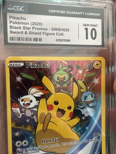 Super Clean Card! Pokémon Pikachu TCG SWSH020 Black Star Promo CGC 10 Gem Mint