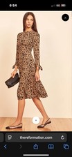 Reformation Port Dress Size 12 Leopard Print Long Sleeve Midi Length