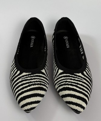 Vivaia Pointed Toe Ballet Flats Striped Zebra Women's Size EU 39 US 9