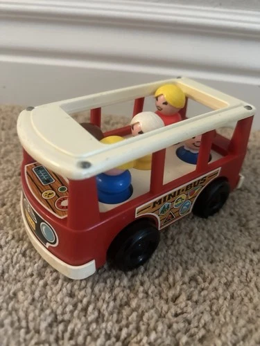 Vintage Fisher Price Little People Bus Open Roof With 5 Little People