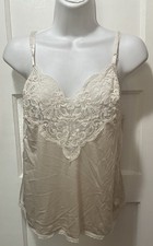 VTG APPLAUSE Lingerie Camisole White Tank Lace Nylon Top Pinup XL Cami Slip