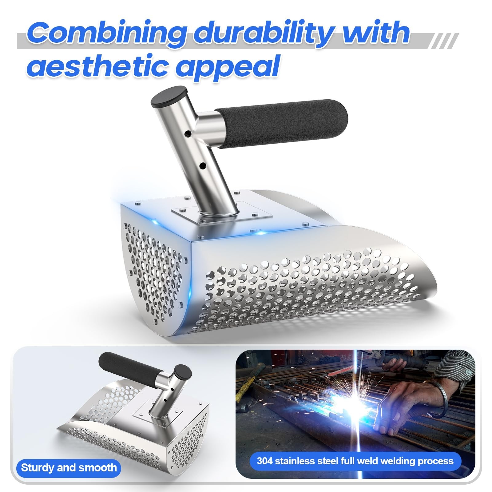 Sand Scoop for Metal Detecting, 304 Stainless Steel Shovel with Reinforced Ri...