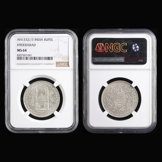AH1332 3 INDIA 1 RUPIA HYDERABAD NGC MS 64