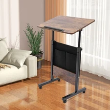 Rolling Laptop Desk Adjustable Height Computer Table Stand up Office w/ Storage