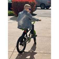 NIRVANA 90s Guitar Upcycled Distressed Denim Jacket Retro Vintage Kids Size M