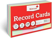 Image of Silvine A6 Multi-Coloured Record Cards - Lined with Headline, 100 Cards Per Pac