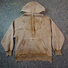 Zenana Hoodie Women's Size M Tan Mineral Wash 1/4 Zip Pullover Sweatshirt Pocket
