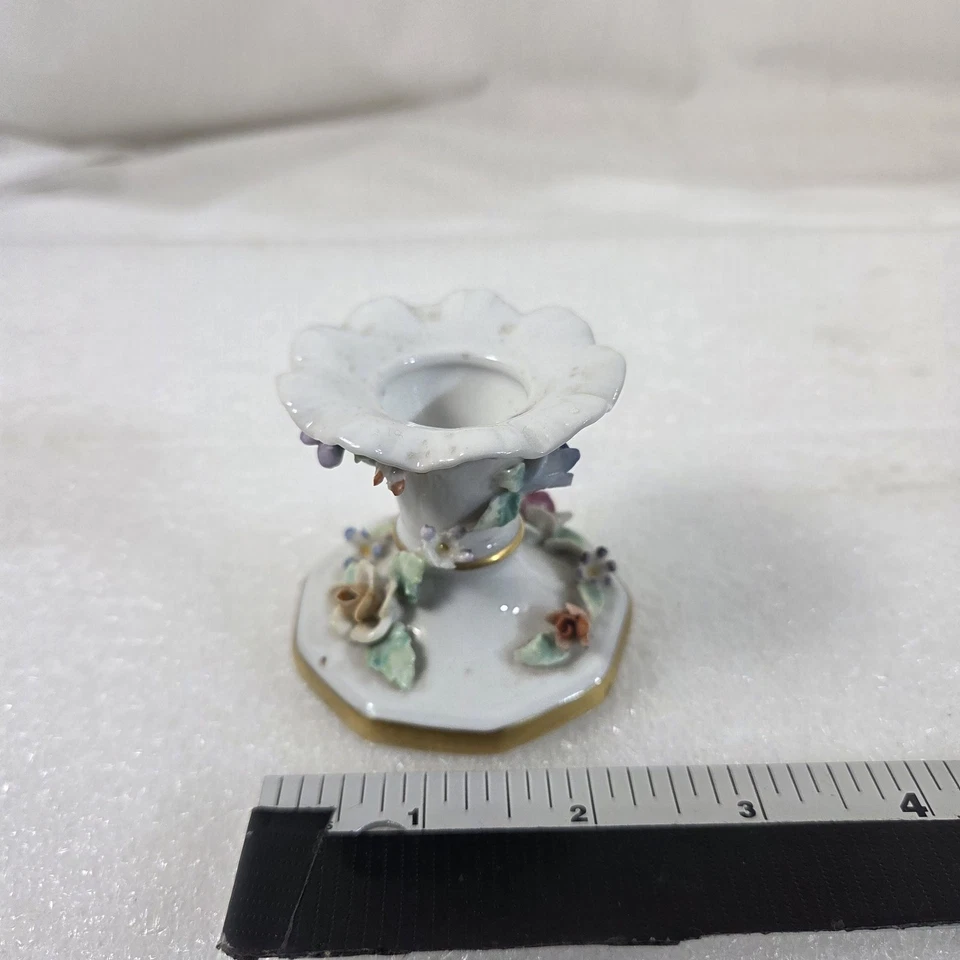 Mini Candelabro Porcelana Floral Aplicado Rosas Borde Dorado Portugal Foto 4 de 4