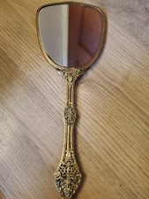 Vintage Ornate Gold Filigree Hand Mirror Hollywood Regency Vanity Makeup Decor
