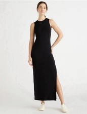Quince Tencel Tank Maxi Dress Small Black Slit Minimal Clean Vacay Capsule Chic