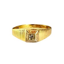 Vintage 9ct Gold Diamond Signet Ring Size M 1/2 Hallmarked 375