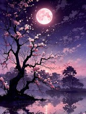 5D DIY Diamond Art Kits for Adults,Pink Moon Cherry Blossoms Diamond Painting...