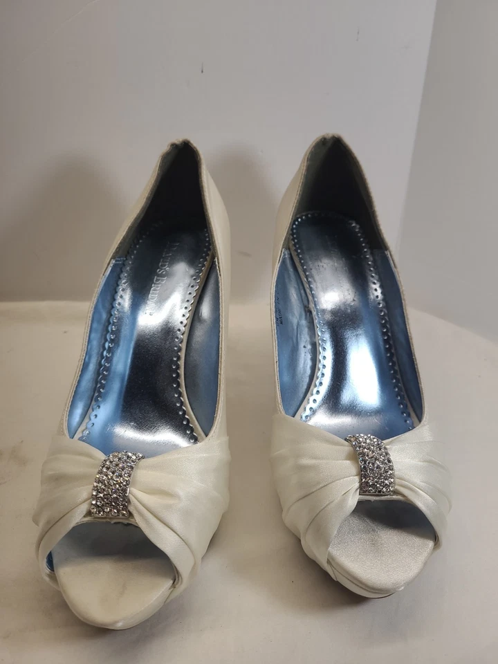 Davids Bridal 9M 425121 Diana Wedding Heel Shoes Ivory Satin Open Toe BridalUsed - Image 2 of 4
