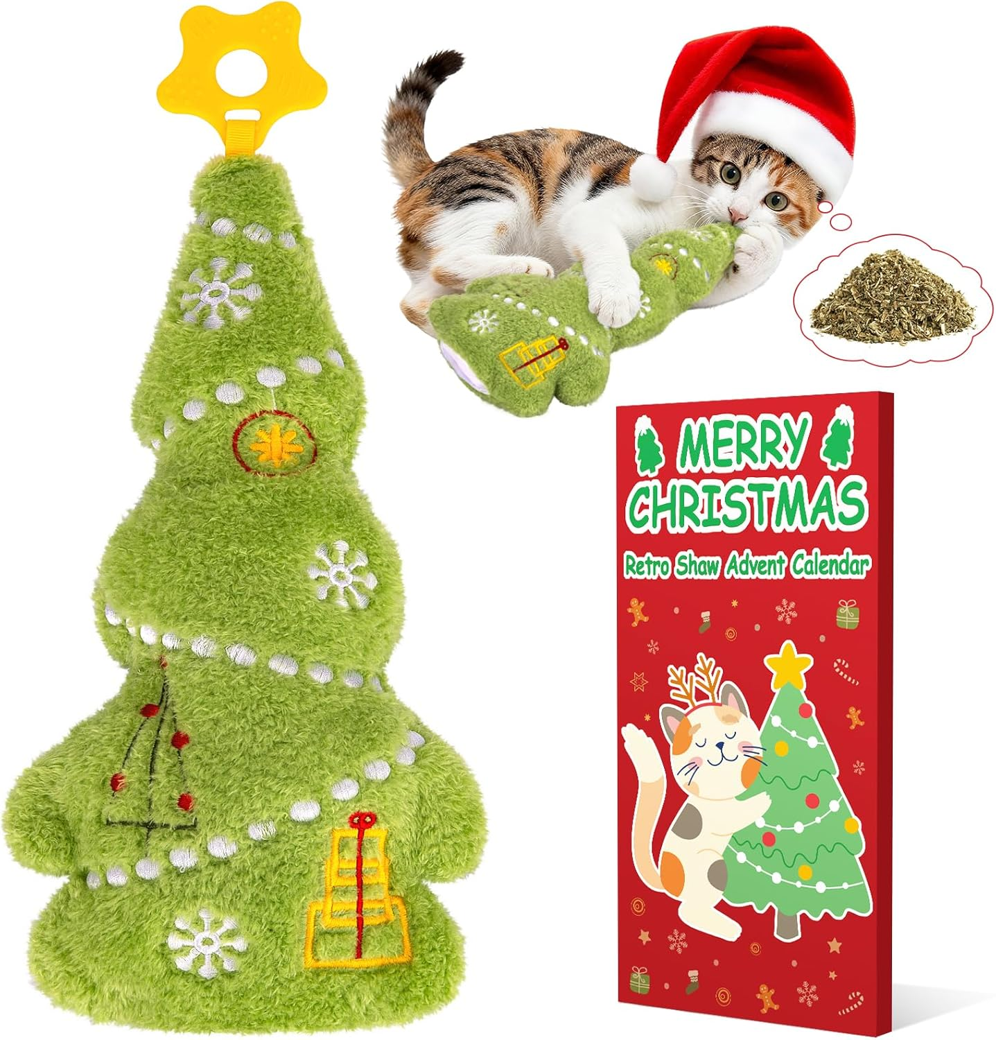 Christmas Cat Toys, Kitty Xmas Catnip Toys 15.5 Inches Christmas Tree with Crink