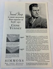 1929 Simmons Beautyrest Mattress ad page ~ boxer GENE TUNNEY