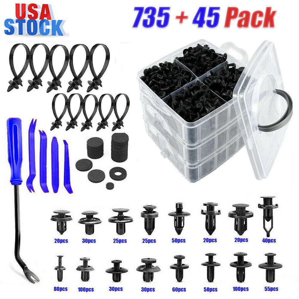780pcs Car Retainer Auto Fasteners Push Trim Plastic Clips Pin Rivet Bumper Kit