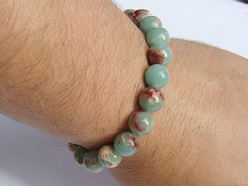 Natural Gemstone Bracelet Aqua Terra Jasper 10mm beads stretchable elasticated - 第 3/3 張圖片