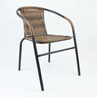 Bistrostuhl - Farbe Schwarz + Braun - Stapelstuhl Balkonstuhl Poly-Rattan Garten