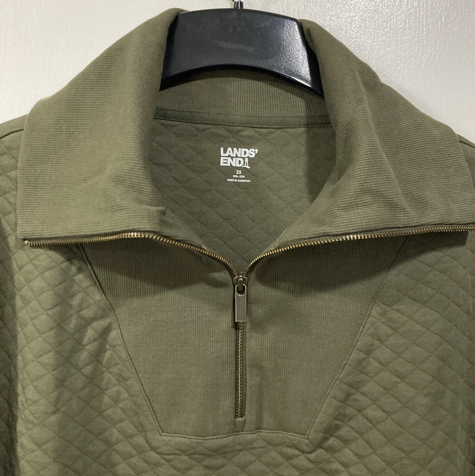 Pullover para mujer Lands End Waffle 1/4 cremallera verde 2X 20-22W mezcla de algodón Foto 3 de 4