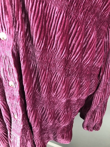 NWT BiBi Velour Swing Shirt XL Purple Pink Button Balloon Sleeve Relaxed Top - Picture 4 of 10