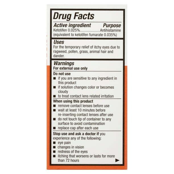 Equate Ketotifen Antihistamine Eye Itch Relief Drop 3Year & Older 0.34