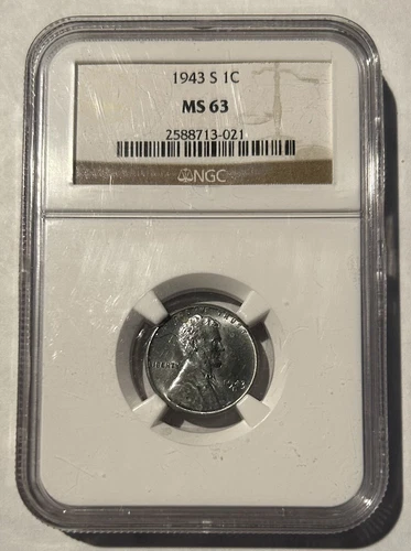 1943 S 1c Lincoln Steel Wheat Cent NGC MS 63