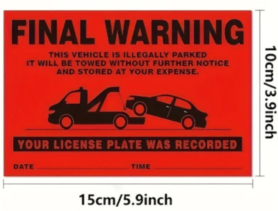 4x große letzte Warnung ''Dieses Fahrzeug ist illegal geparkt'' Autoaufkleber 15x10 cm