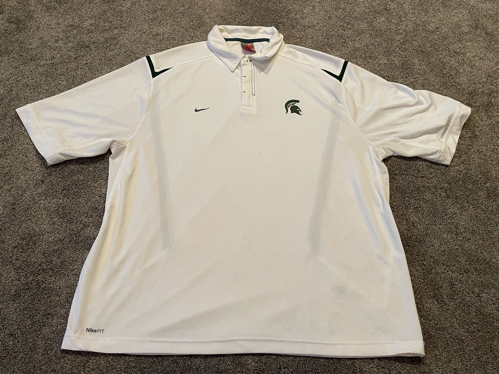 Michigan State Spartans Polo Shirt Mens XL White Nike Team Fit Dry Football NCAA