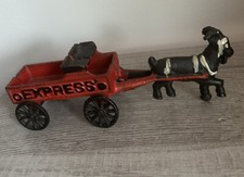 Antique Cast Iron Toy Goat Drawn Express Wagon Red And Black