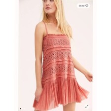 Free People Shailee Crochet Mini Slip Dress, Rose Pink, X-Small, RRP $88
