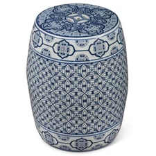 US SELLER - Blue & White Porcelain Chinese Coin Motif Garden Stool