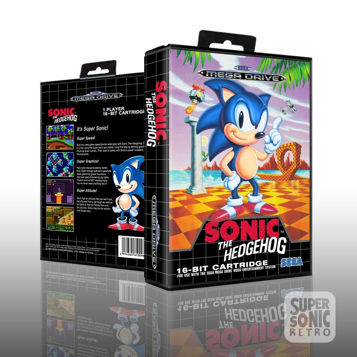 Sonic The Hedgehog 1 Custom Cover Sega Mega Drive Box Art