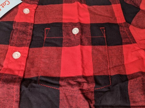 Cat & Jack red black buffalo checker plaid button up shirt long sl Youth XXL 18 - Picture 2 of 11