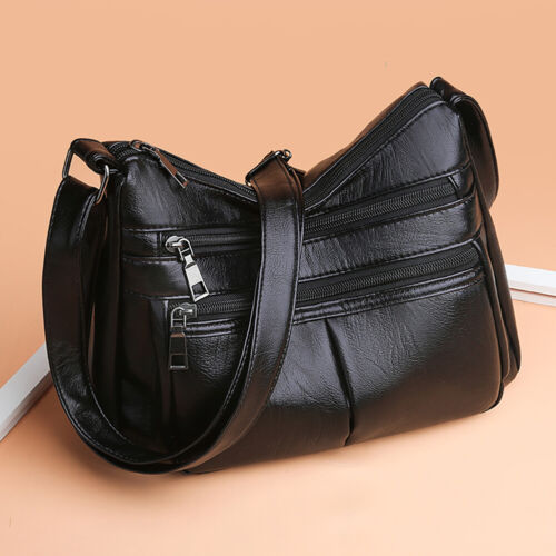 Elegante Bolso de Hombro para Dama Cuero PU Sólido Mensajero Multi-cremallera Calle Bolso de Mano - Imagen 8 de 12