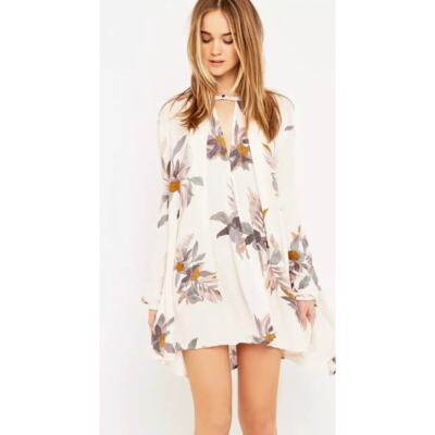 Free People Tree Swing Electric Orchid Choker Mini Tunic Dress XS Boho Floral