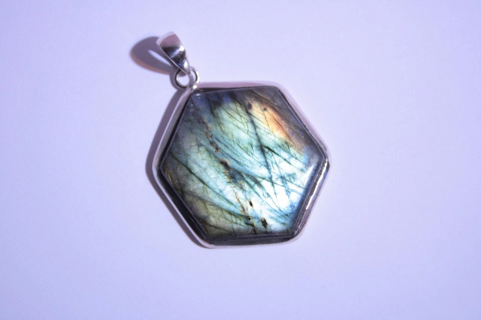 edelsteine24 Sehr schöner Labradorit Anhänger Silber 925/- 63x40mm-28gr! A-152 - Bild 2 von 4