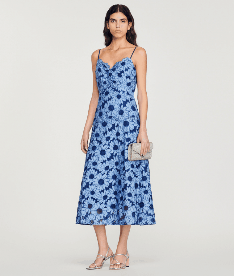 knee length dresses for ladies Saylor Calibria Daisy Embroidered Midi Dress in White – Suite 201
