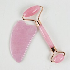 Rose Quartz Jade Roller Gua Sha Face Body Facial Therapy Massager Stone Beauty