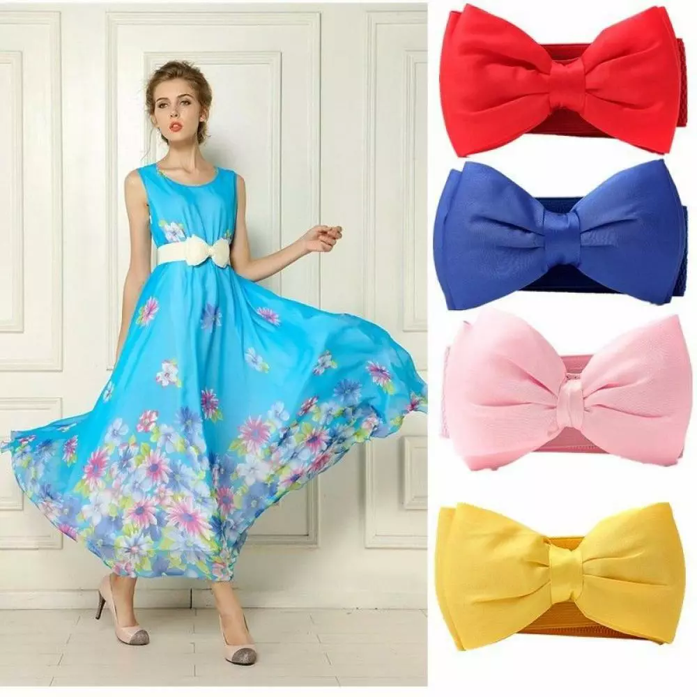 Wide Simplicity Elastic Buckle Stretch Bow Waist Belt Waistband Bowknot Women