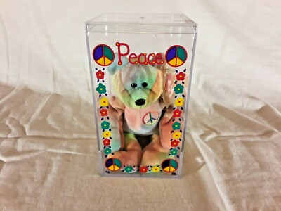 1996 Collectible & Rare Peace Bear Ty Beanie Baby In Clear Case!