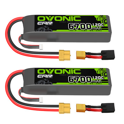 2X Ovonic 14.8V 120C 4S 6700mAh LiPo Batteries XT60-TRX for Trx xmax RC Car boat