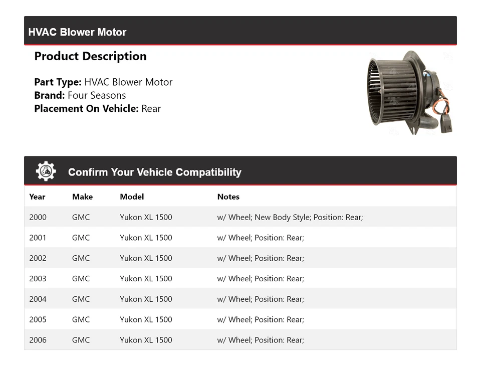 Motor soplador trasero 4 estaciones 2001 2002 2003 para GMC Yukon XL 1500 2000-2006 Foto 2 de 4