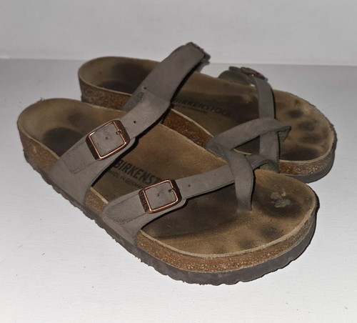 Birkenstock MAYARI Sandals Taupe Birko Flor Toe Strap Size 38 US Womens 7