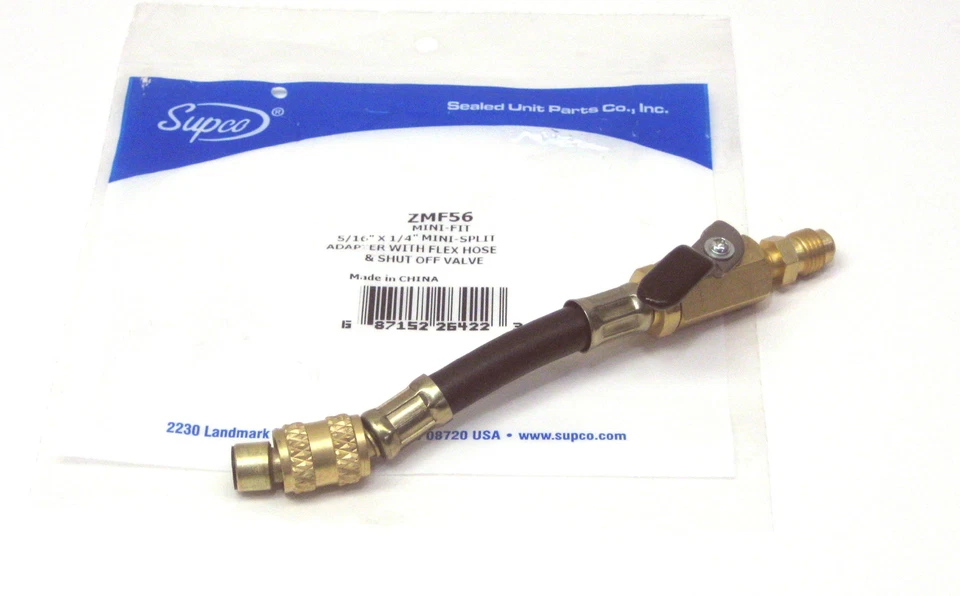 Supco ZMF56 Air Conditioner Mini Split Adapter 5/16 x 1/4 with Shut Off Valve