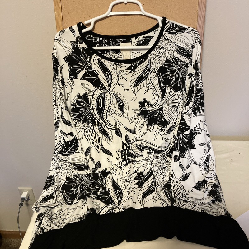 Chico Size 3(US XL) Black And White Sharkbite Hem Tunic