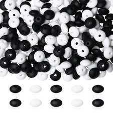 200Pcs Silicone Lentil Beads, Black and White 12mm Silicone Abacus Beads for ...