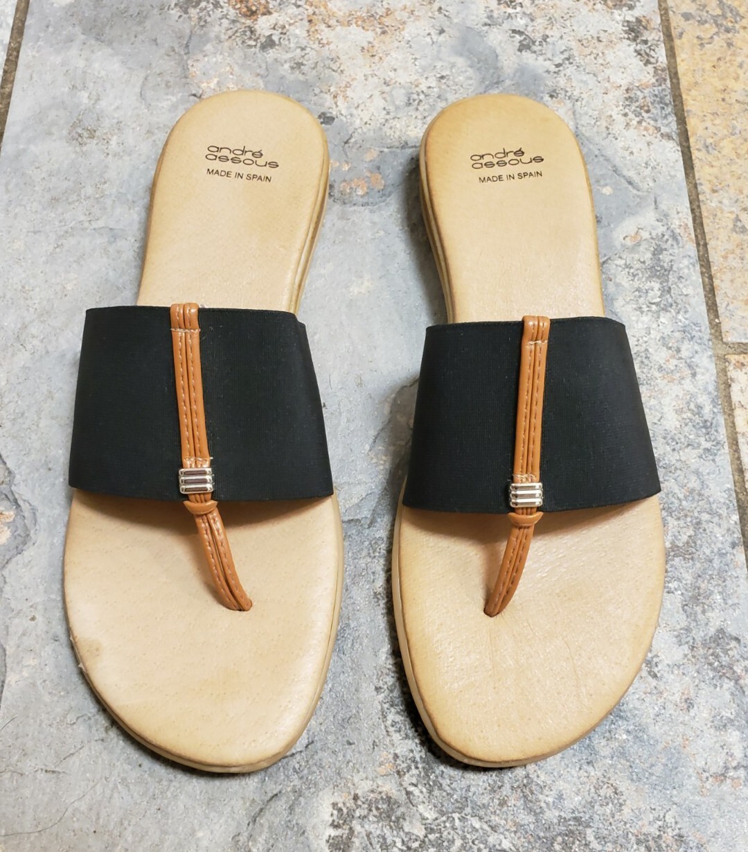 Andre Assous - Nice Featherweights Black Leather Sandals Women's Size 9 |  eBay