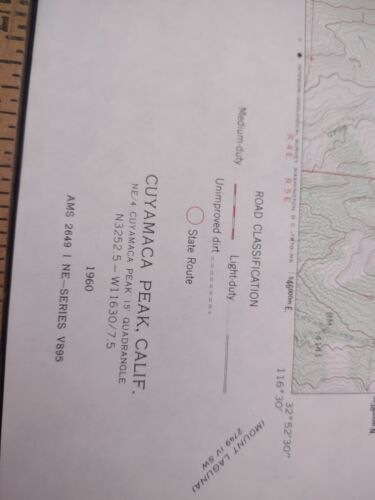 1960 Cuyamaca Peak California Dept. Army Corps of Engineers USGS Survey Map vtg - Picture 4 of 4